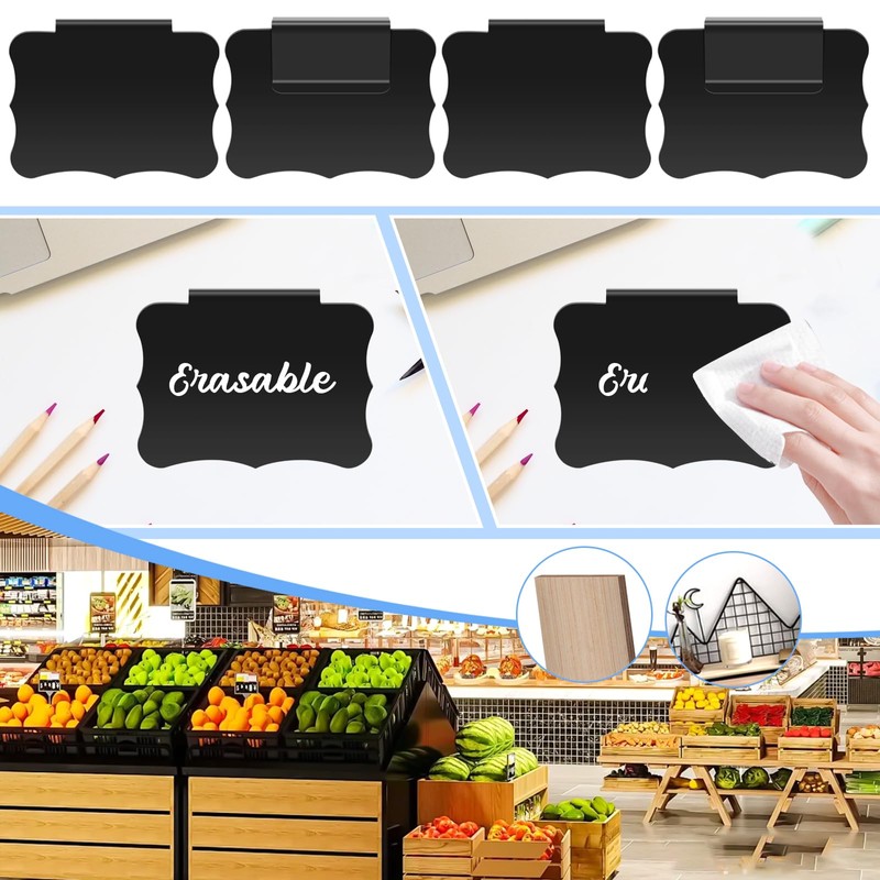 CZWESTC 20 Pack Clip-in Basket Chalkboard Labels, Reusable Labels for