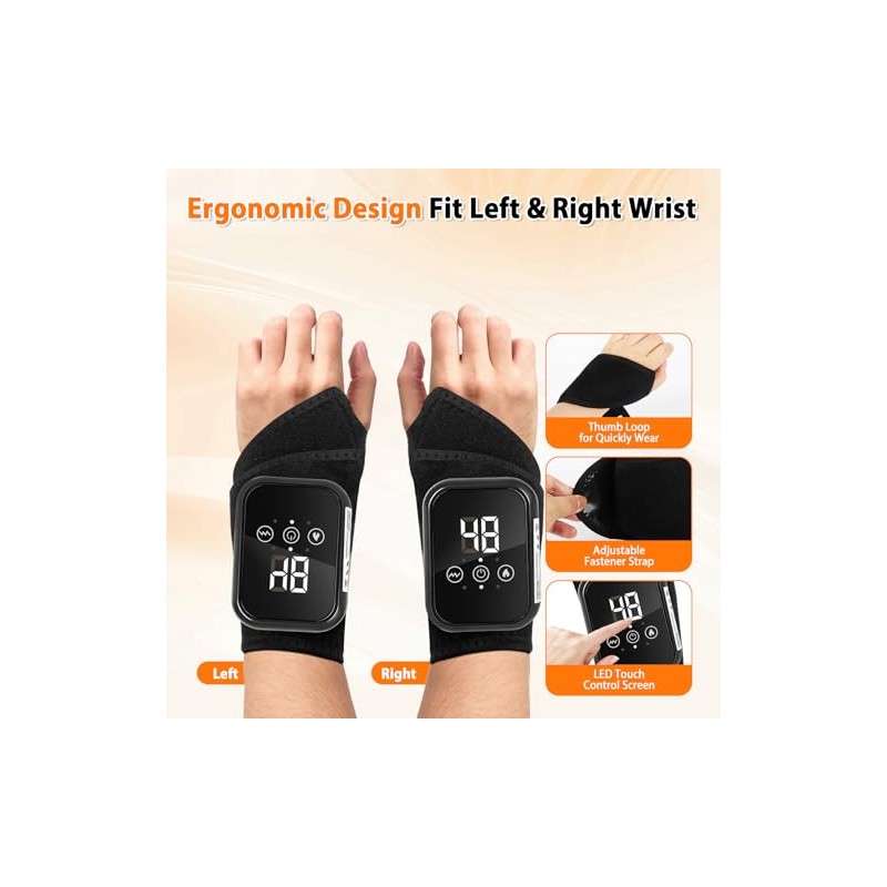 Cordless Heated Wrist Brace with Massager Support Vibration(2 pcs Black)