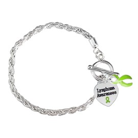 Fundraising For A Cause | Lymphoma Awareness Charm Bracelet with Accent String - Lime Green Ribbon Bracelets for Lymphoma Awareness (1 Bracelet)