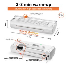 IMLIKE A4 Thermal Laminator with Laminating Pouches - 9" Photo Laminating Machine, Built-in Paper Trimmer, 6-in-1 Black Laminator for Home, School, and Office Use