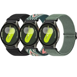 YLK Pack of 3 Elastic Wristbands for Galaxy Watch 7 6 5 4 FE 40 mm 44 mm / Galaxy Watch 5 Pro / 6 4 Classic Bracelets for Men and Women, 20 mm Nylon Watch Strap, Adjustable Sports Replacement Strap