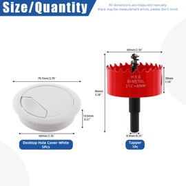 Glarks 6Pcs White Desk Grommet 2-3/8inch Desk Adjustable Cable Hole Covers with 1Pc Hole Saw, Table Wire Cable Ring Hole Cover for Office and Home Table Cable