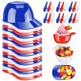 FJZZ 36 Pack Baseball Helmet Ice Cream Bowls 18pc Spoons and 18pc 8oz Mini Dessert Cups Sundae Bowls Parfait Cups Appetizer Cups, Reusable Serving Baseball Cup Bowls for Birthday Party