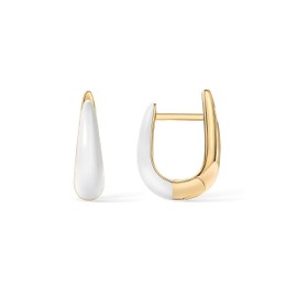 PAVOI 14K Yellow Gold Plated Sterling Silver Post Enamel U-Shaped Huggies | Colored Enamel Hoop Earrings for Women | White Enamel Jewelry