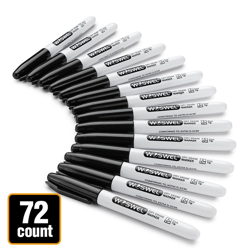WOSWEL Dry Erase Markers Bulk, 72 Pack Black Fine Tip