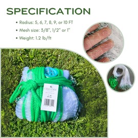 Silver Catch Cast Nets 6ft Radius|3/8 Inch Mesh for Fishing with Chain Bottom, Salt Water Casting Fishing Net Gear, Easy Throw Nets Fishing Bait in 4.5ft-10ft Radius|3/8",1/2",1" Mesh - Elite Series