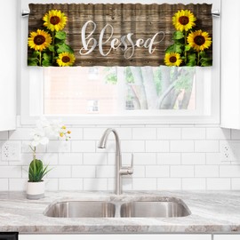 FNLNDO Sunflower Kitchen Curtains and Valances Set 3 Pieces Yellow Sunflower Kitchen Curtains Spring Summer Window Treatments for Cafe Living Room Decor