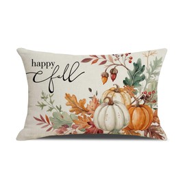 Fall Pillow Covers 12x20 Set of 1 Linen Farmhouse Rustic Throw Pillows Decorative Cushion Case Couch Pumpkin Maple Leaves Fall Decorations for Home Indoor Outdoor