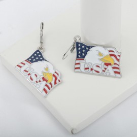 Bald Eagle with American Flag USA Patriotic Earrings for July 4th