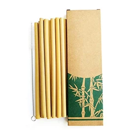 Guval Ecobambú POPBAM Caja Con 15 Popotes De Bambú Reutilizables Incluye 3 Cepillos, 15 Piezas