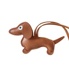 JINZHOUFZ Leather animal keychain Dachshund charm keychain, bag pendant,decorated backpack handbag charm (Brown)