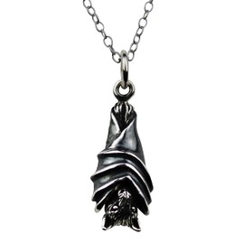 FashionJunkie4Life Sterling Silver Bat Necklace, Sterling Silver Necklace for women, on an 18” Sterling Silver Cable Chain, Gothic Jewelry, Hanging Bat Vampire Necklace, Grunge Jewelry