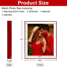 MFoffice 8.5x11 Picture Frame, Stunning Color Acrylic Photo Frame, Use as 8.5x11, 8x10, 8x8, 6x8 Picture Frame and Acrylic Tray, Horizontal and Vertical Formats for Tabletop Display, Red, 1Pack
