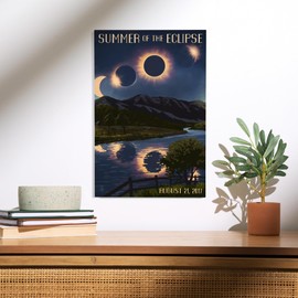 Lantern Press 12x18 Inch Premium Wood Sign, Ready to Hang Wall Decor, Solar Eclipse 2017, Summer of the Eclipse