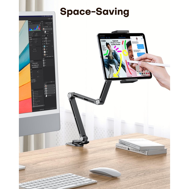 OMOTON GH03 Tablet Holder with 2 ABS Clamps, Aluminum Long