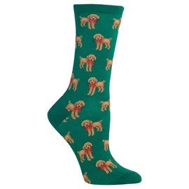 Hot Sox Women's Winter Holiday Fun Crew Socks-1 Pair Pack-Cute & Funny Gifts-Christmas and More, Poodle and Bow (Forest Green), 4-10