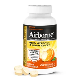 Airborne 1000mg Vitamin C with D and Zinc, Multivitamin Immune Support Supplement with Antioxidants A, C, and E, 200 Chewable Tablets, Citrus Flavor