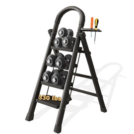 BETEAM 4 Step Ladder 330 lbs Heavy Duty Folding Ladders for Home Kitchen Latter with Tool Rack Tall Escaleras para Casa -Black