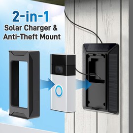 Solar Charger for Ring Doorbell, 2-in-1 Doorbell Mount with 6W Waterproof Solar Panel, USB-C Charging Port, Continuous Power Supply, No Battery Disassembly Required