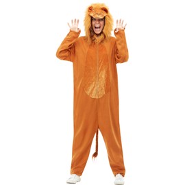Smiffys Lion Costume, Brown with Hooded Jumpsuit, Party Animals Fancy Dress, Animal Dress Up Costumes