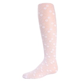 MeMoi Sweet Blossoms Sheer Tights for Girls, Ultra Soft and Lightweight Floral Lace Girls Tights - Sizes 2-14, White, 4-6