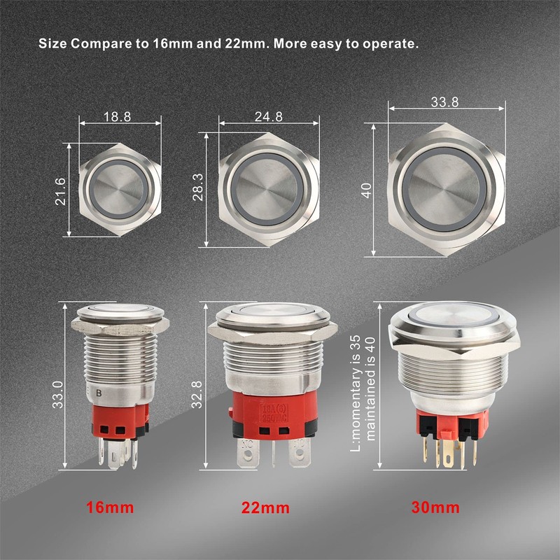 APIELE 30mm Latching Push Button Switch 12V Angel Eye LED