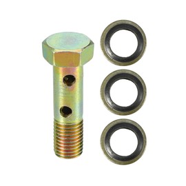 VekAuto Double Banjo Bolt Kit, M8x1.0 Length 32mm Metric Thread Turbo Brake Line Fitting Adapter Universal for Car Durable Metal Bronze Tone W/Washers Spacer