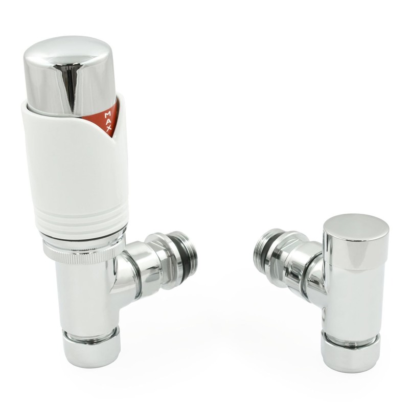 Realm Angled TRV White - Thermostatic Radiator Valves Set -