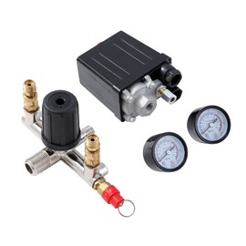 ORAZIO Air Compressor Pressure Control Switch with Twin Outlets and Safety Valve Gauges Regulator 1/4" SP24118002