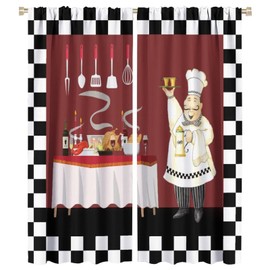 Fat Chef Curtains, Buffalo Check Plaid Kitchen Curtains, Thermal Insulated Blackout Curtains for Kitchen Room Living Room Off Window Curtain Drapes 2 Panels 42x54 Inch