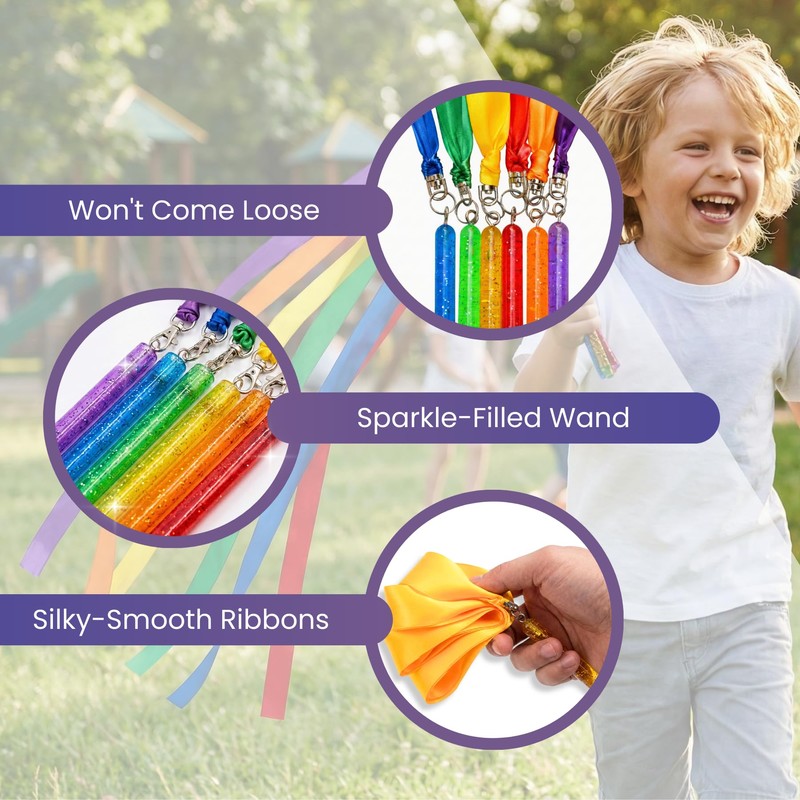 GSi Multicolor Sparkling Gymnastic Ribbon Wands [6 Pack] with 9