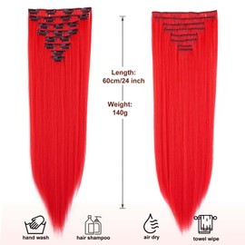 Dcbaboo 24 inches Clip in Hair Extension Long Straight Red Hair Extensions Clip in 8PCS Synthetic Fake Hairpieces for Women Full Head