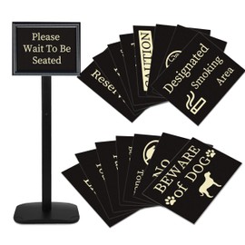 Please Wait To Be Seated Sign, 8.5 x 11 Inch Heavy Duty Sign Holder Stand with 16 Inserts, Floor Standing Poster Stand with Weighted Base for Indoor/Outdoor Signage&Advertising, Black