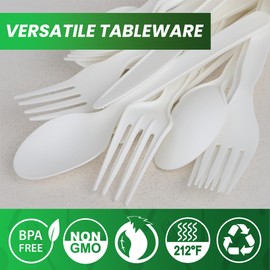 Compostable Cutlery Set | Compostable Bamboo Utensils, Disposable Cutlery Set - Compostable Forks & Bamboo Spoons | Biodegradable Cutlery Serving Utensils Picnics | 180 Counts