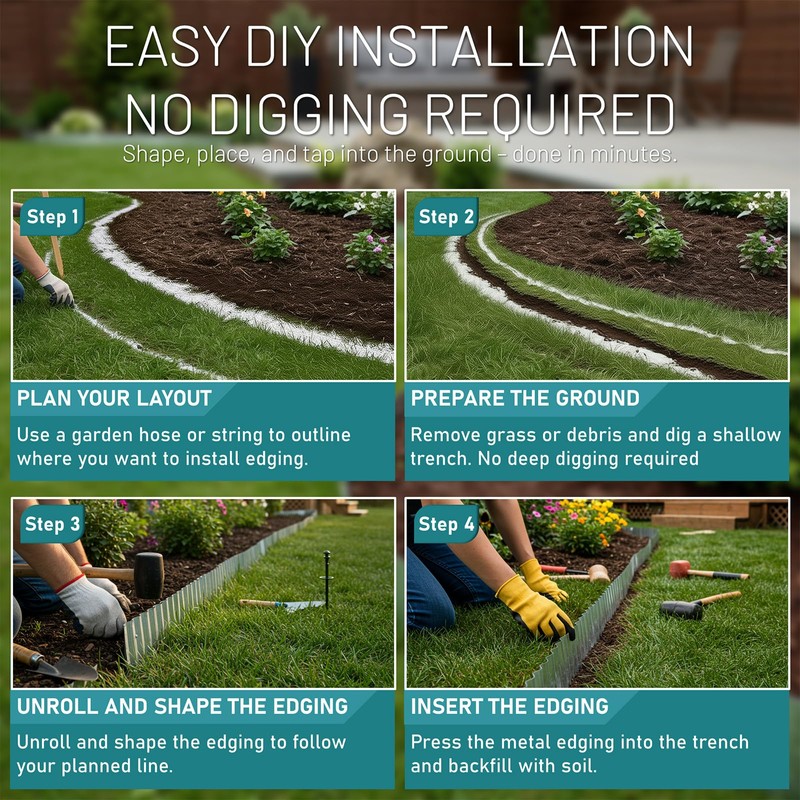 50FT Galvanized Steel Corrugated Metal Landscape Edging – Flexible &