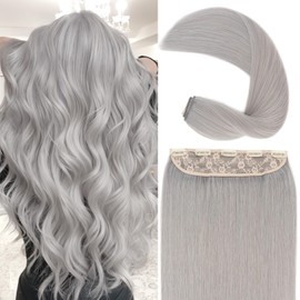 One Piece Clip in Hair Extensions Real Human Hair,S-noilite One Piece Human Hair Extensions 5 Clips Standard Weft 12 Inch-40g #G1 Light Gray