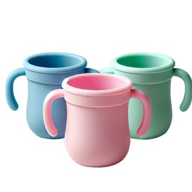 WeeSprout Baby Training Cup - Silicone Sippy Cup with Removable Handles for Weaning Off Bottle - Transition Spill-Proof Toddler Cup - No-Spill Design (Pastel Pink/Hot Pink/Light Gray)