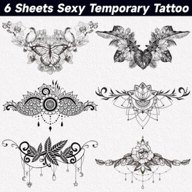 6 Sheets Breast Tattoo Stickers for Adults Women, Fake Temporary Realistic Tattoos for Women, Waterproof Durable Temporary Tattoos on Body Art Decorations