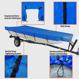 iCOVER 16ft Jon Boat Cover- Water Proof Heavy Duty Trailerable Jon Boat Cover,Fits Jon Boat 16ft Long and Beam Width up to 75in, Blue Color, JB6202C-1