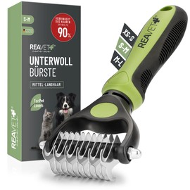 ReaVET Dog Brush & Cat Brush Undercoat Brush for Long Hair I Medium Breeds (Size S-M) I Removes Undercoat & Tangles I with Massage Effect & Top Hair Protection I Fur Brush for Dogs, Cats