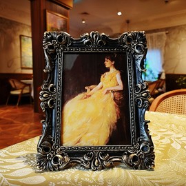 CISOO 5x7 Vintage Picture Frame Antique Ornate Black and Gold Photo Frame, for Table Top and Wall Display, Decorative Floral Design Retro Home Decor, Photo Gallery Art