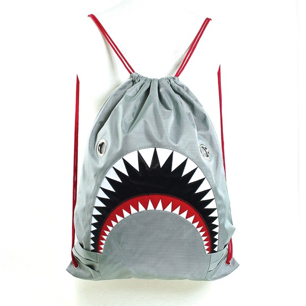 Water Resistant Nylon Great White Shark Knapsack Drawstring Backpack