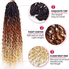 Curly Faux Goddess Locs Crochet Hair 22Inch Pre Looped Synthetic Deep Curly Hairstyle Hippie Locs Crochet Braids Extensions（1B/30/613,22inch(Pack of 8))