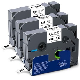 3X XemaX Label Tape Compatible for Brother Label Printer Tape 9mm TZe-221 Black on White Brother Label Tape 9mm for Brother P-Touch Label Maker PT-E110 H100R H100C H105 H110 E550W 1010 E100 H108 1000