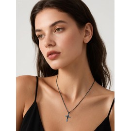 Dorunmo Cross Necklace 925 Sterling Silver Turquoise Necklaces Christian Religious Jewelry Gifts For Women Mom-Black