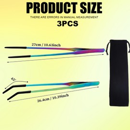 ZcrPrn 2Pcs Reptile Feeding Tongs, Colorful Extra Long Tweezers Stainless Steel Straight and Curved Tweezers with Rubber Tips and Storage Bag, Aquarium Reptile Accessories