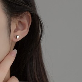 SLUYNZ 925 Sterling Silver 8MM Fat Heart Earrings Studs for Women Teen Girls Hollow Sweet Love Studs Earrings (A-Silver)