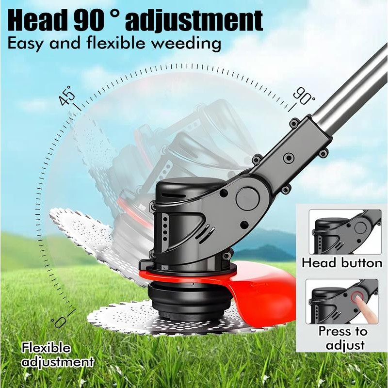 Cordless Weed Wacker with 2 Batteries, Electric Grass Trimmer, Adjustable