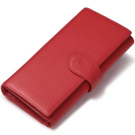 JEEBURYEE Womens RFID Blocking Genuine Leather Clutch Wallet Card Holder Ladies Long Purse Large Capacity Organizer Wallet Red