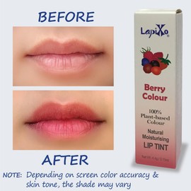 LAPIXO 100% Plant-based Color Lip Tint, Unique Formula, Natural + Moisturizing | 2-in-1 | Non-Toxic, All Food Ingredients, Antioxidant-rich, Natural Matte Sheer, Buildable, 4.4g/0.15oz (Berry color)